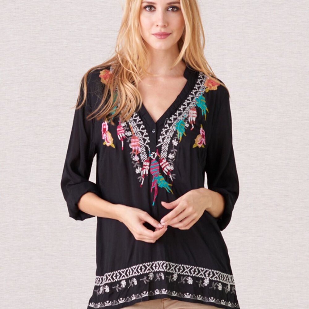 Embroidered Black Women's Top